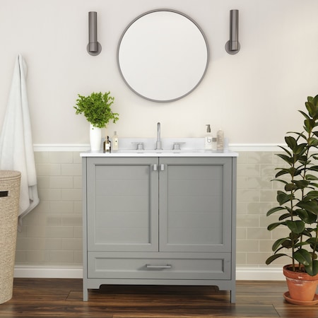 Flash Furniture Haven 36 Inch Bathroom Vanity w/Sink, Storage Cabinet w/Soft Close Doors and Bottom Drawer, Gray FS-BN-4-36-KD-GY-GG